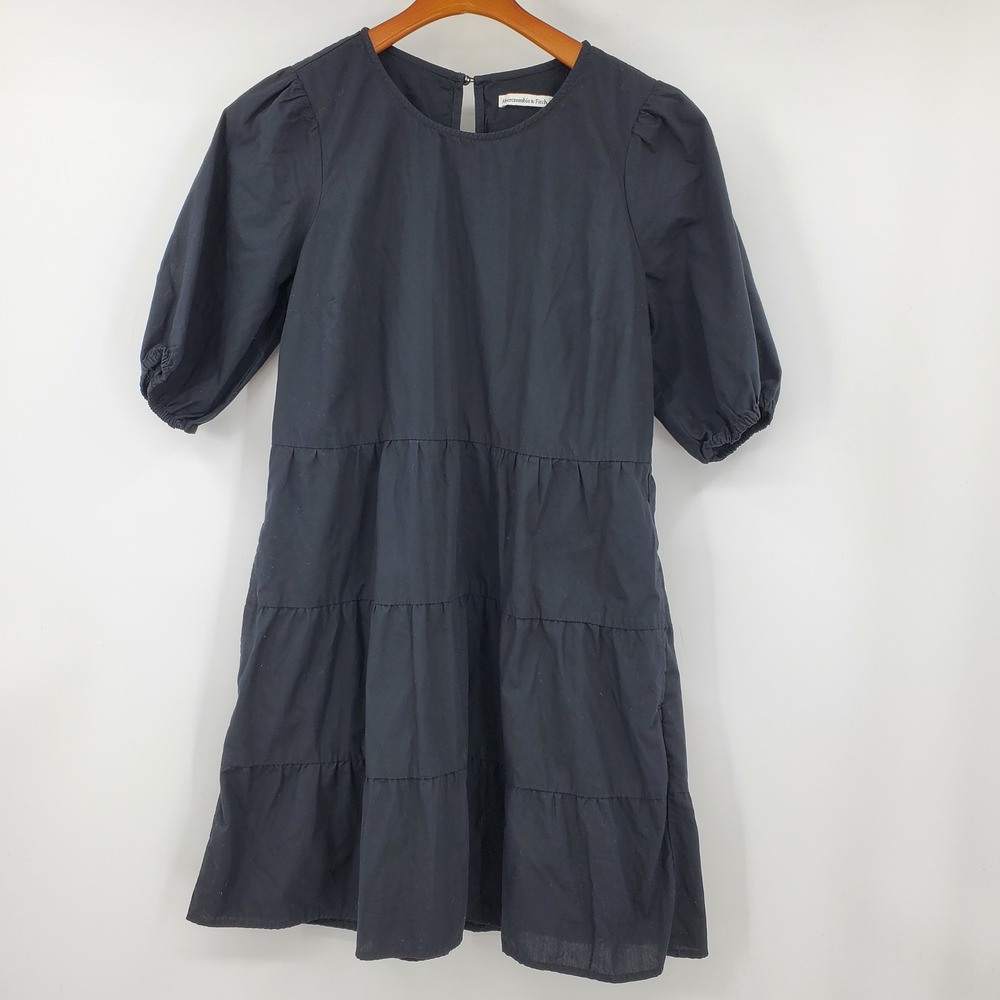 Abercrombie & Fitch Black Tiered Puff Sleeve Mini Dress Size MT Babydoll Boho